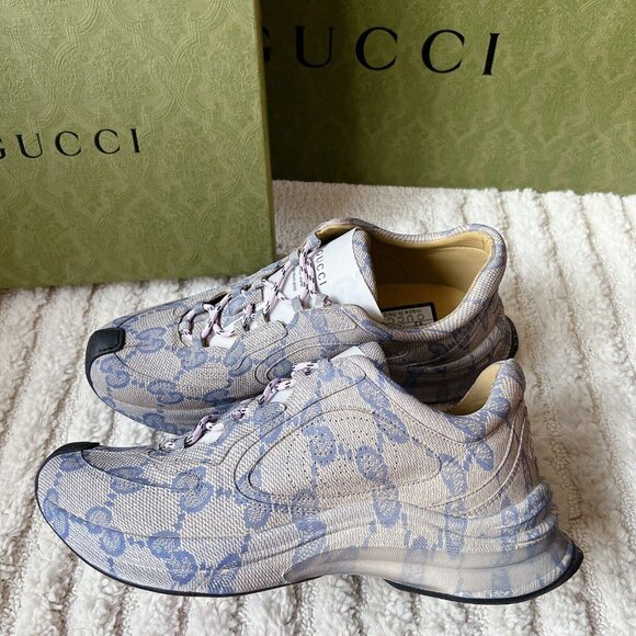 Gucci Monogram Run Runner GG Logo Sneaker Beige Blue Mens UK 8.5 US 9 - Picture 5 of 16